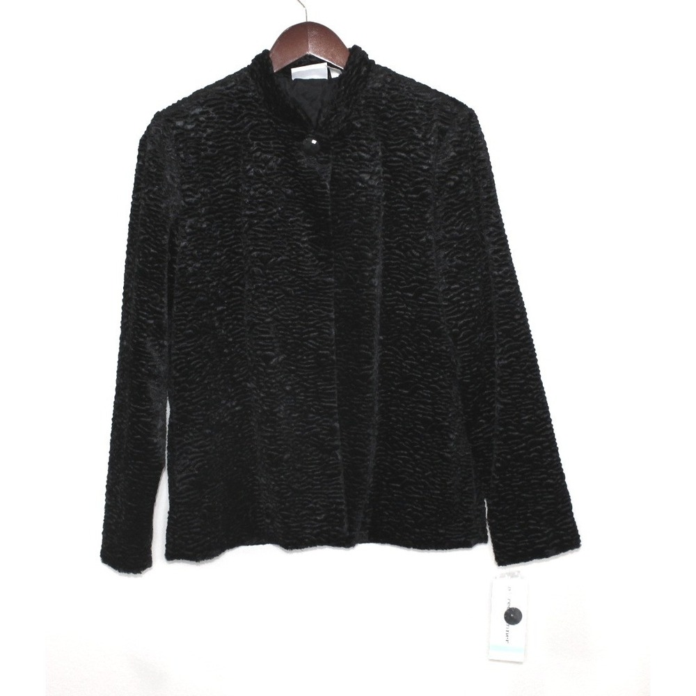 Alfred Dunner jacket Size 8 Black plush faux fur mandarin collar coat 48134 NWT